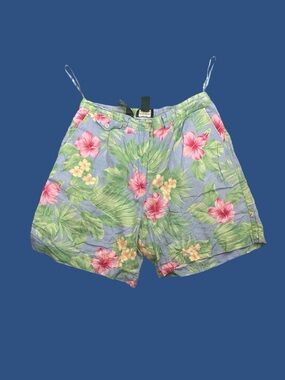Lauren Ralph Lauren Floral Linen Blend Shorts in Light Blue with Green and Pink